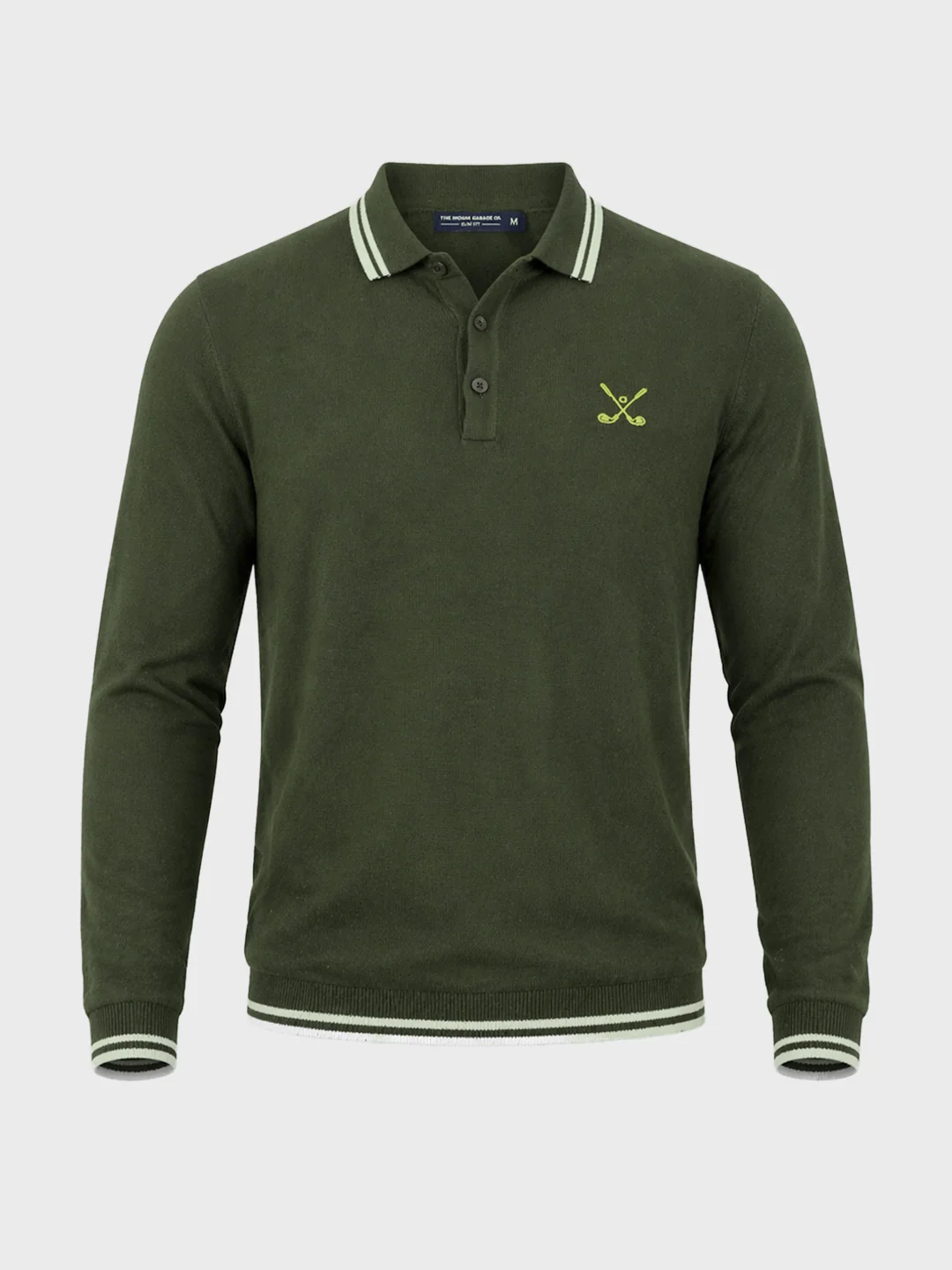 Men's Olive Slim Fit Textured Flat Knit Polo T-Shirt - Image 5