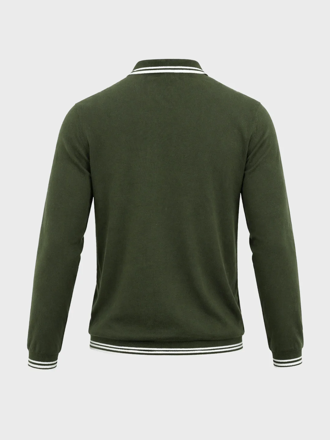 Men's Olive Slim Fit Textured Flat Knit Polo T-Shirt - Image 6