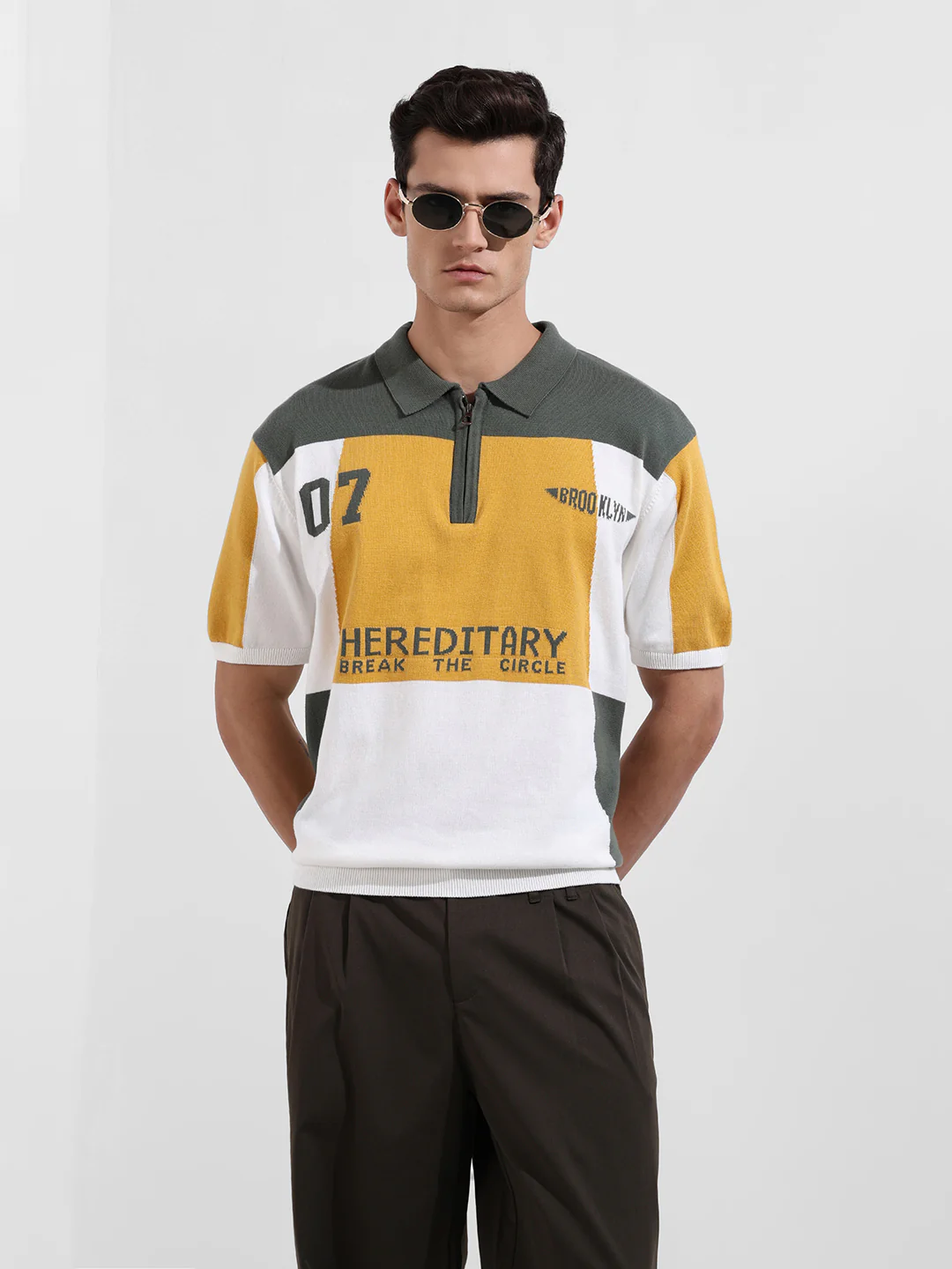 Men's Optic White Oversized Fit Solid Flat Knit Polo T-Shirt - Image 2