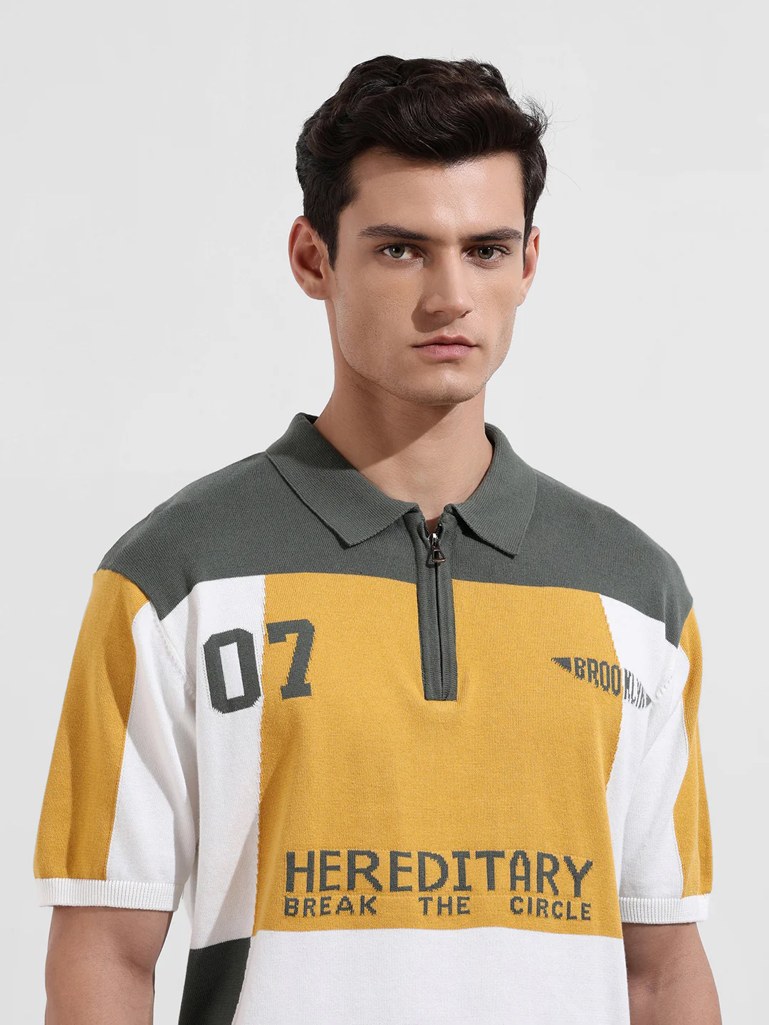 Men's Optic White Oversized Fit Solid Flat Knit Polo T-Shirt - Image 5