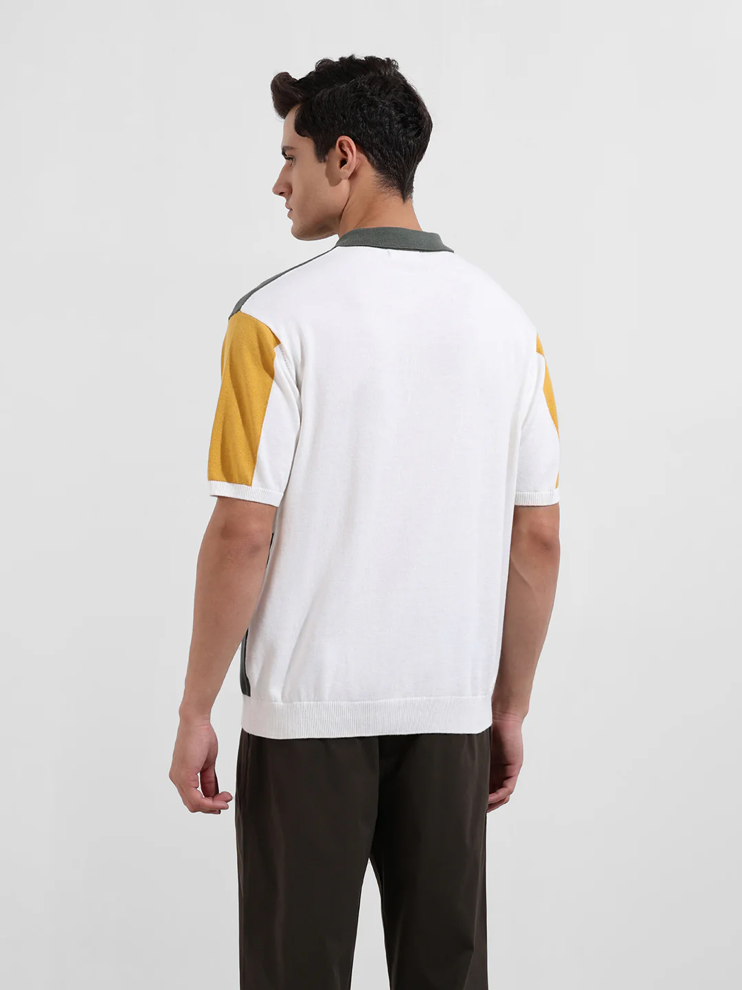 Men's Optic White Oversized Fit Solid Flat Knit Polo T-Shirt - Image 6