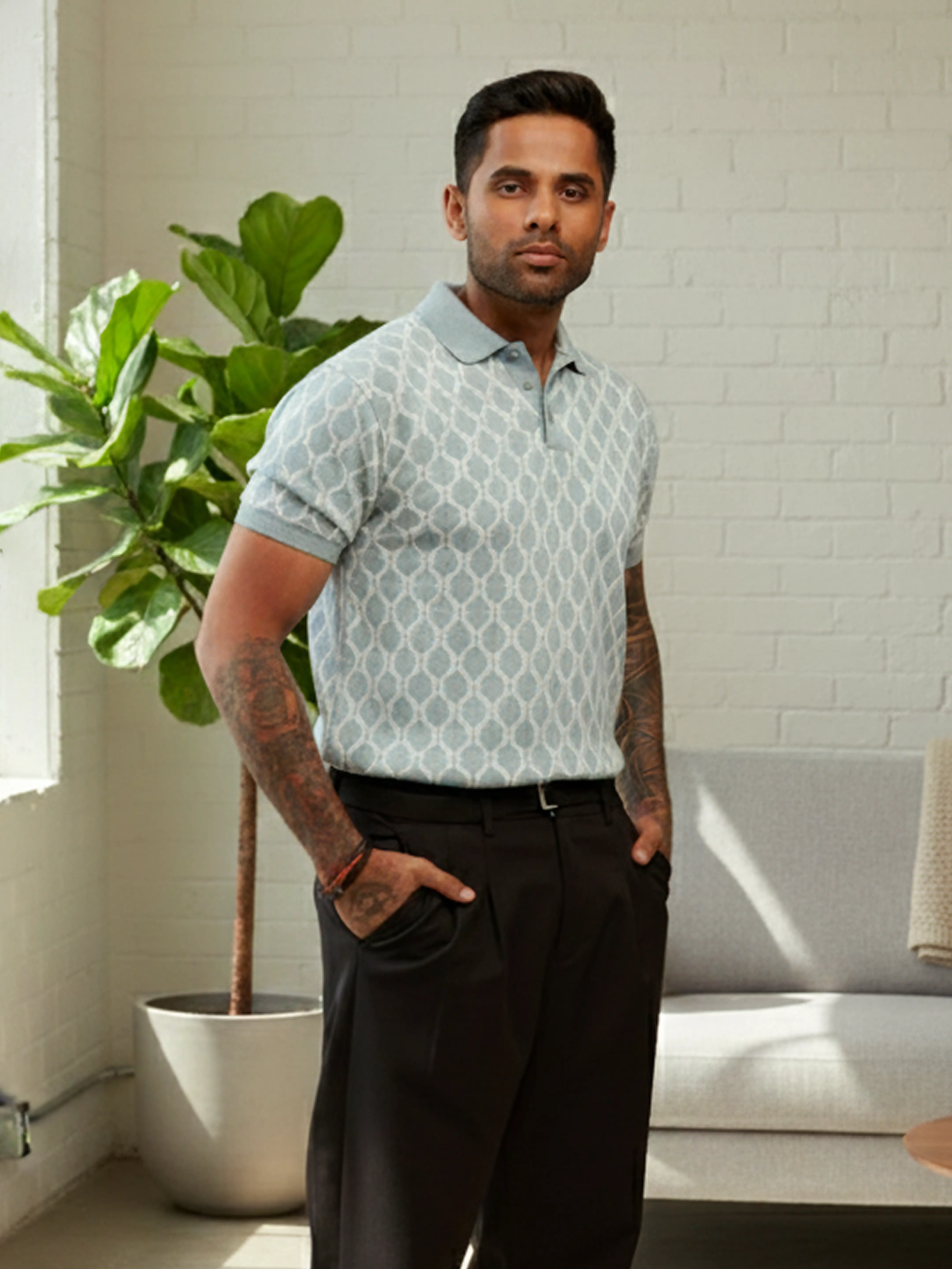Men's White Slim Fit Textured Flat Knit Polo T-Shirt - Image 2