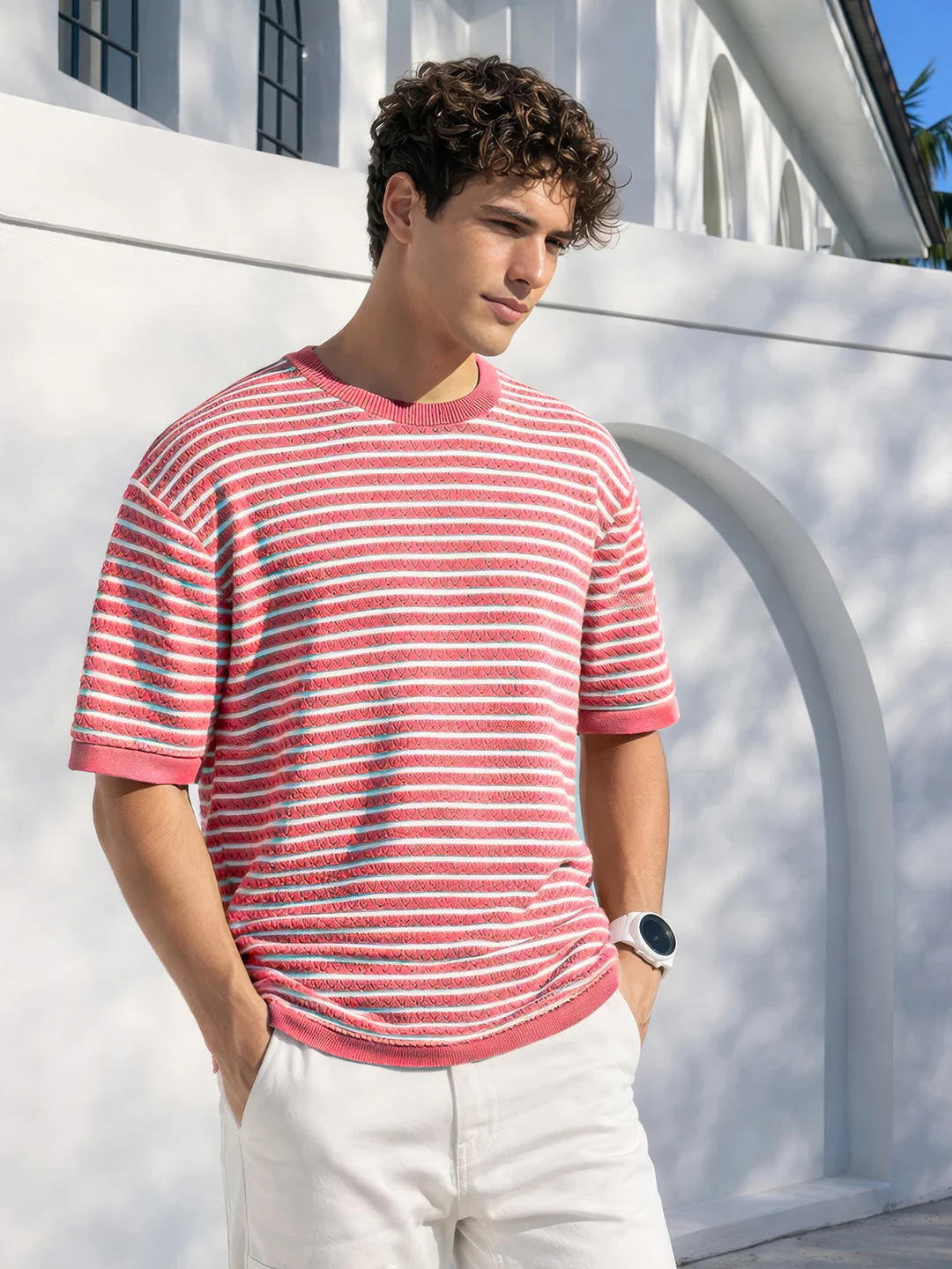 Men's Pink Oversized Fit Polo Power T-Shirt
