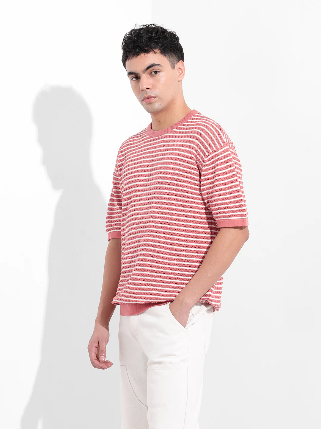 Men's Pink Oversized Fit Polo Power T-Shirt - Image 4
