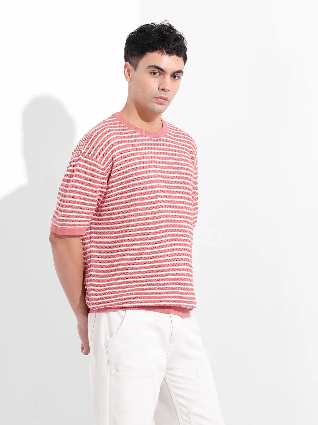 Men's Pink Oversized Fit Polo Power T-Shirt - Image 5