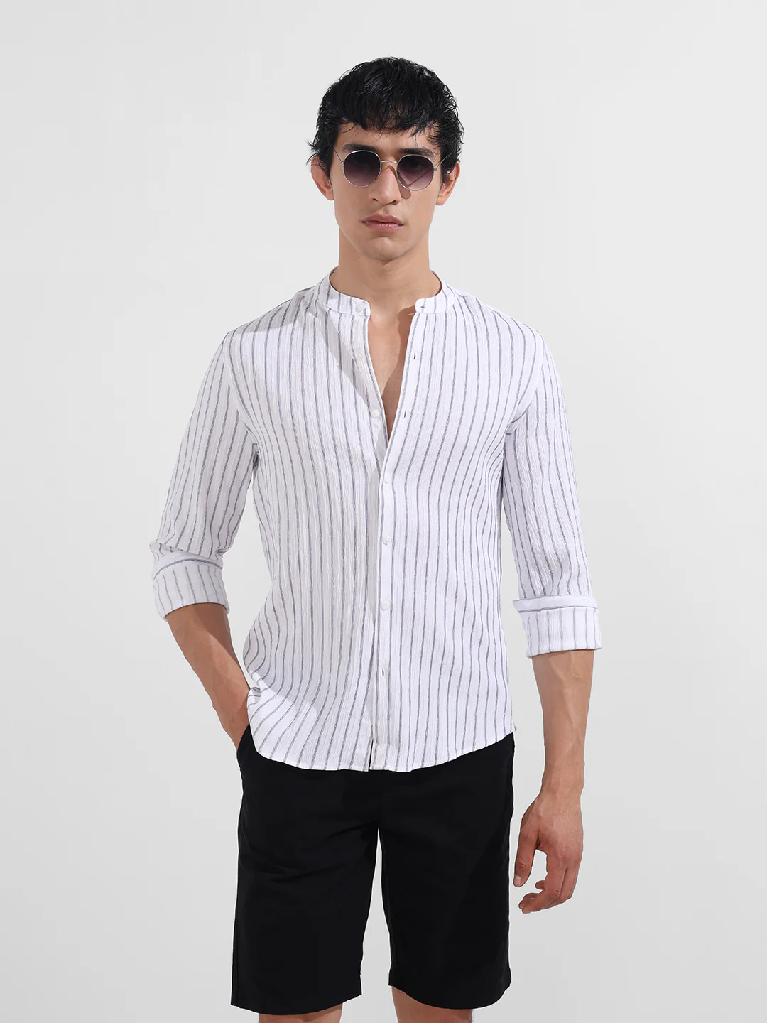 Men's Purple Regular Fit Striped Casual Shirt - Image 2