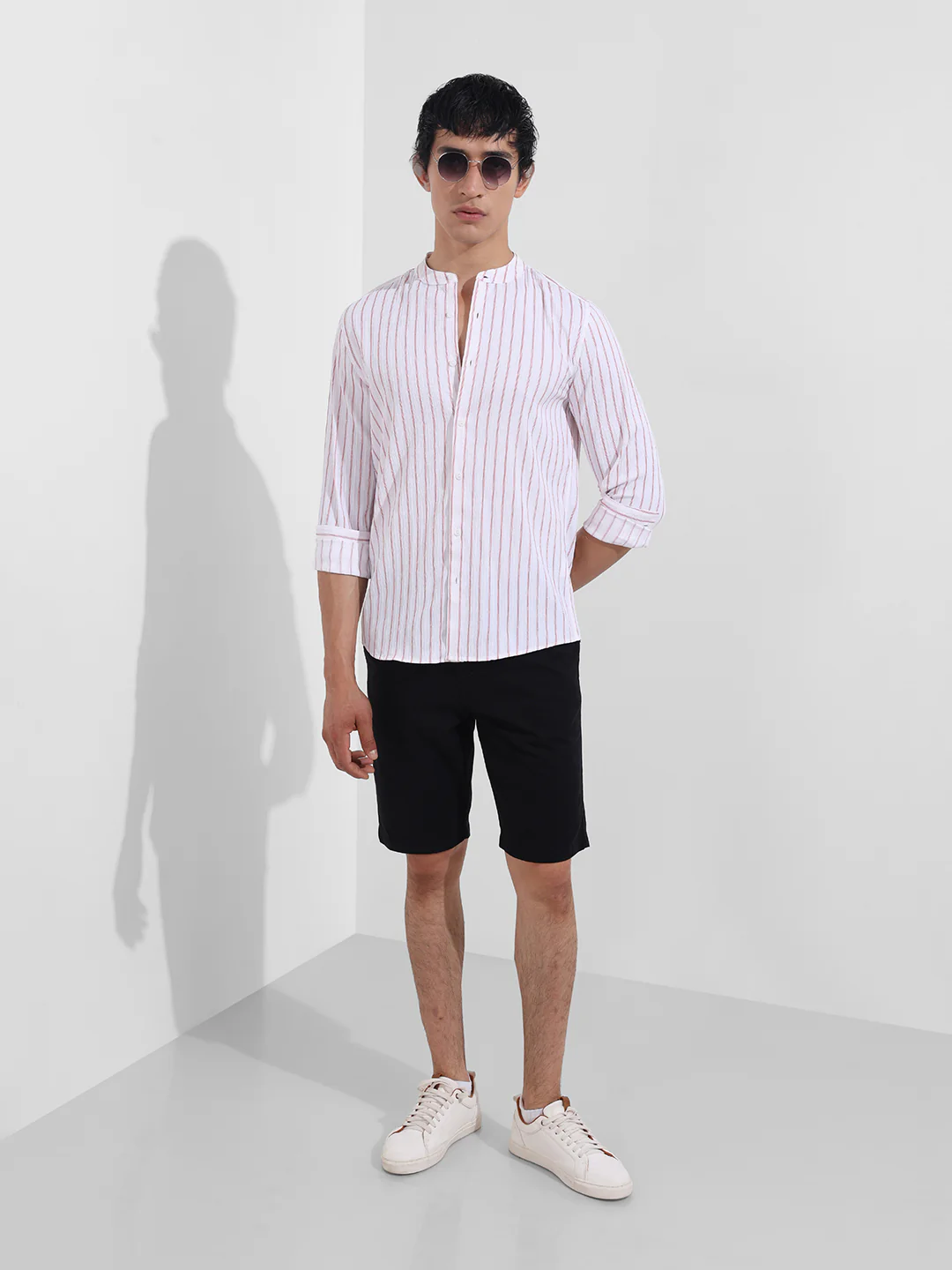 Men's Red Regular Fit Striped Casual Shirt - Image 2