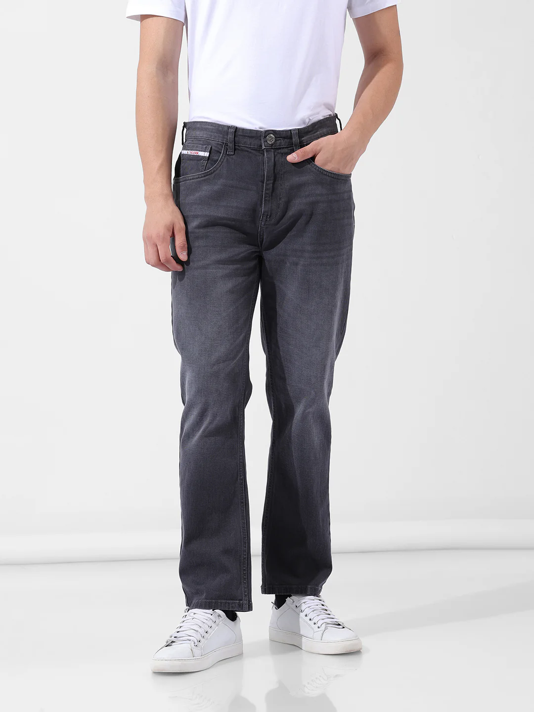 Men's Charcoal Black Regular Fit Solid Casual Jeans