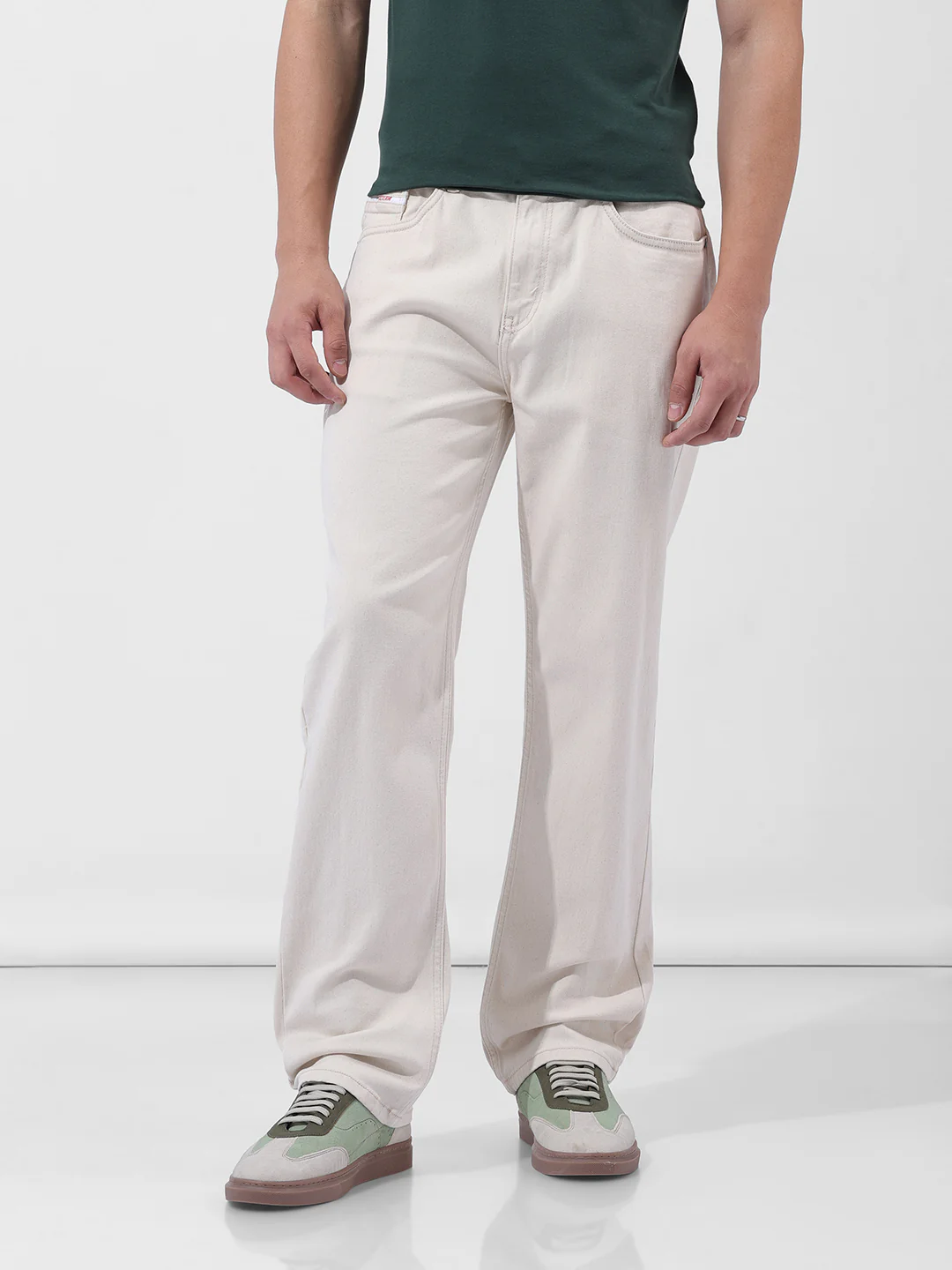 Men's Off White Regular Fit Casual Jeans