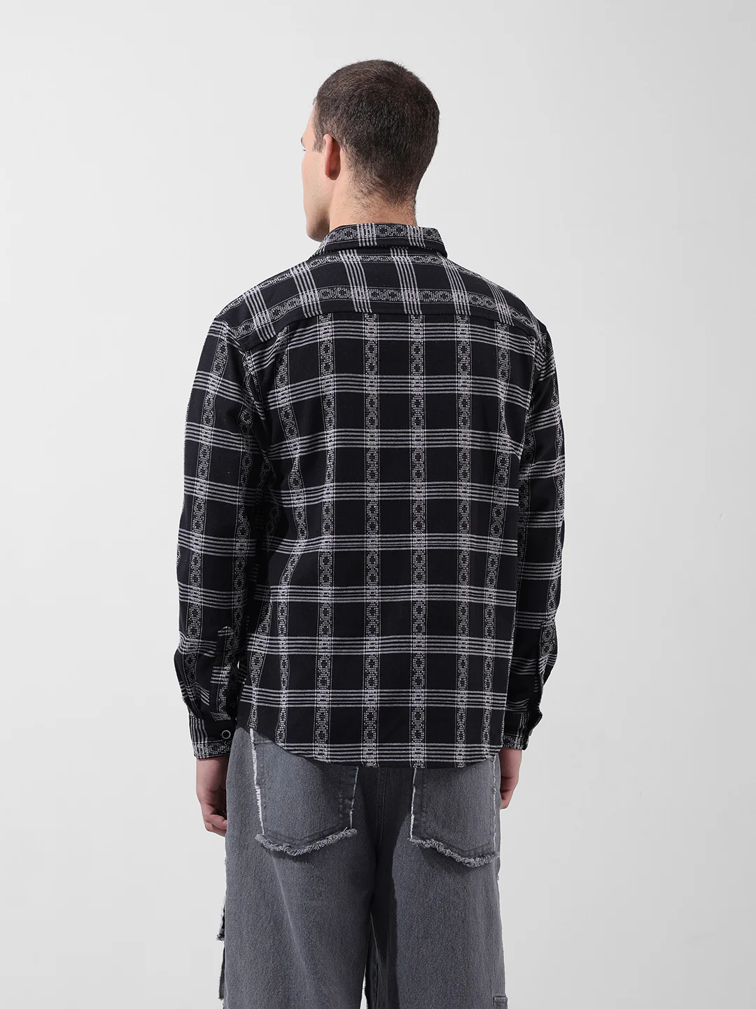 Men's Black Relaxed Fit Checked Casual Shirt - Image 6