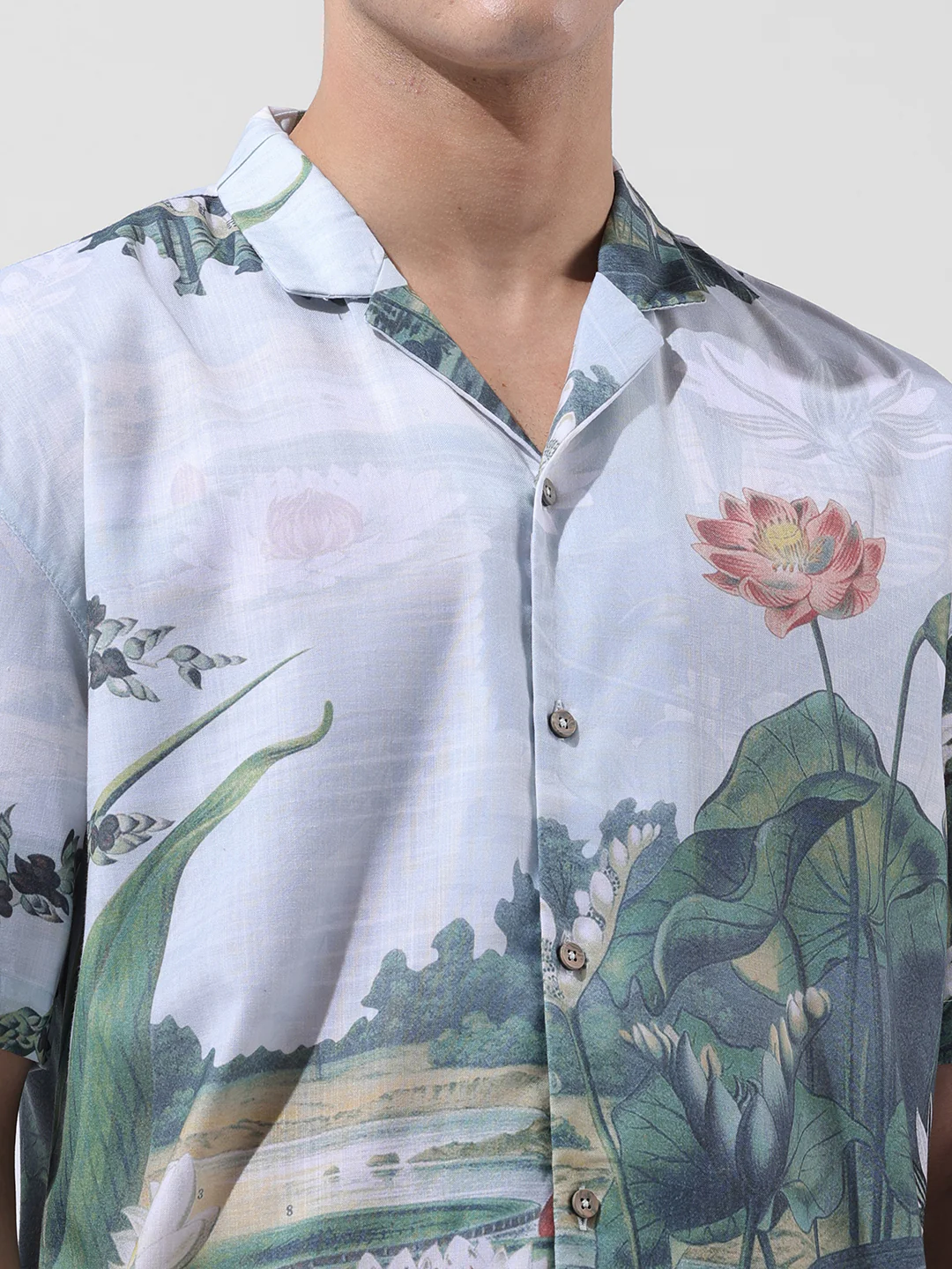 Men's Green Relaxed Fit Printed Resort Wear Shirt - Image 4