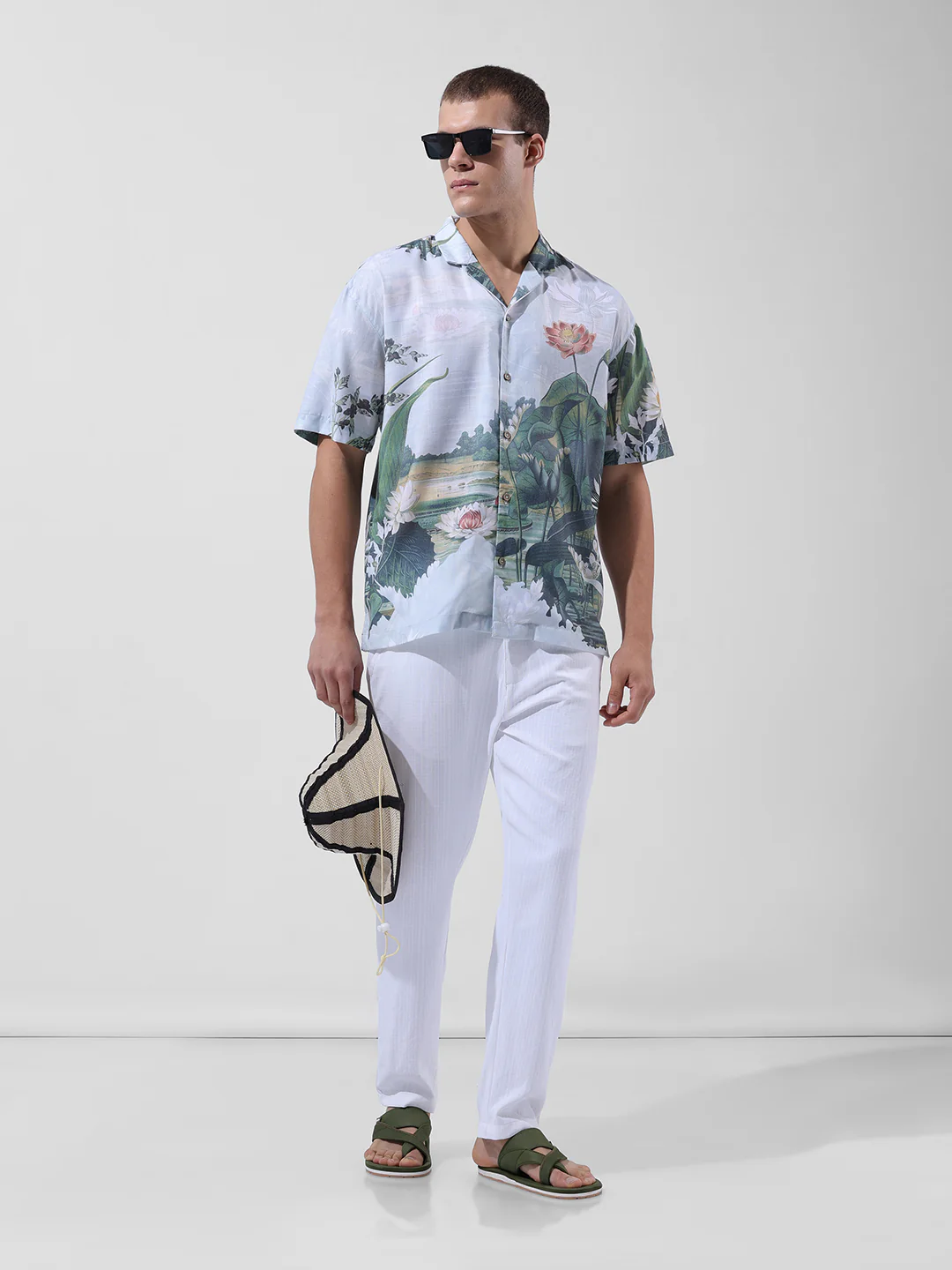 Men's Green Relaxed Fit Printed Resort Wear Shirt - Image 7