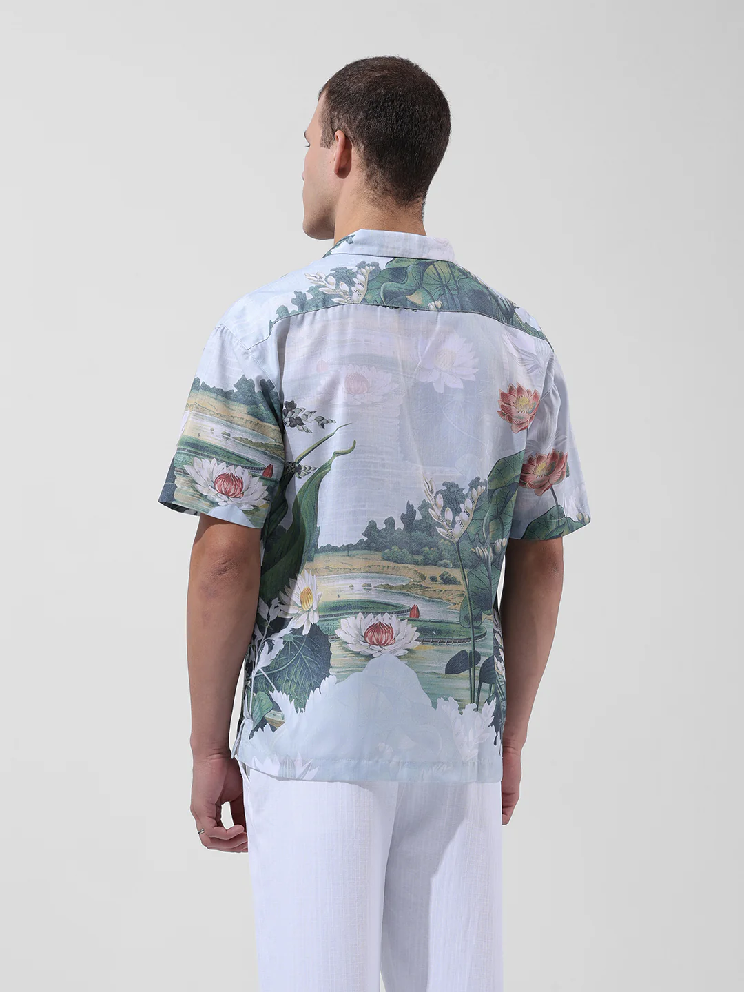 Men's Green Relaxed Fit Printed Resort Wear Shirt - Image 8