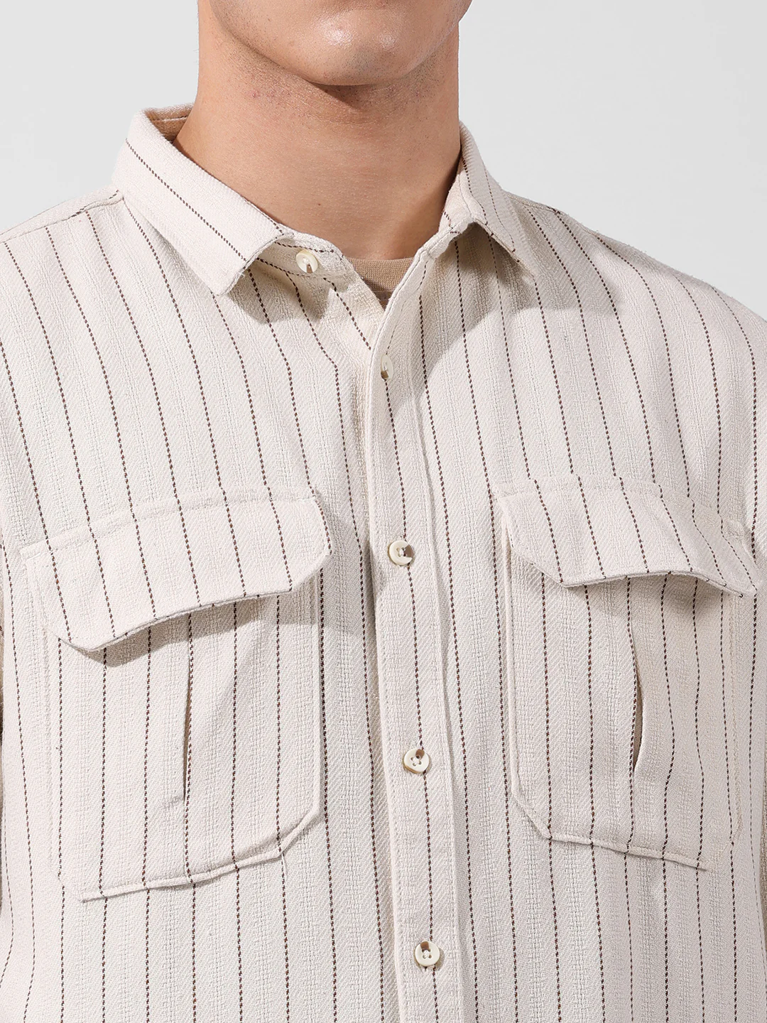 Men's Off White White Relaxed Fit Striped Casual Shirt - Image 3