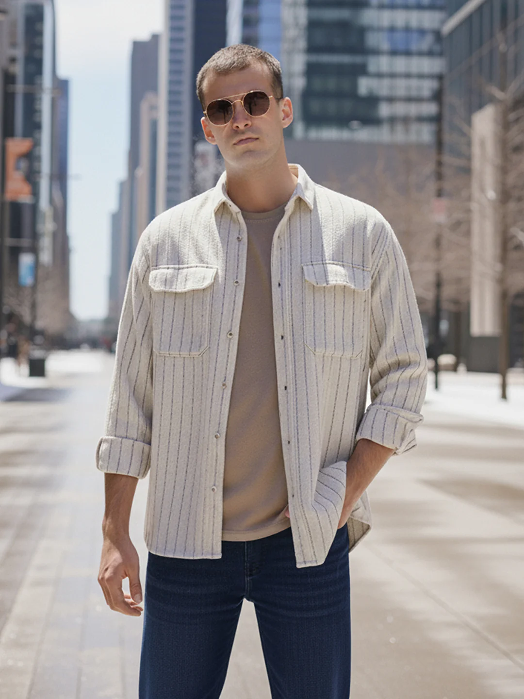 Men's Off White White Relaxed Fit Striped Casual Shirt - Image 6