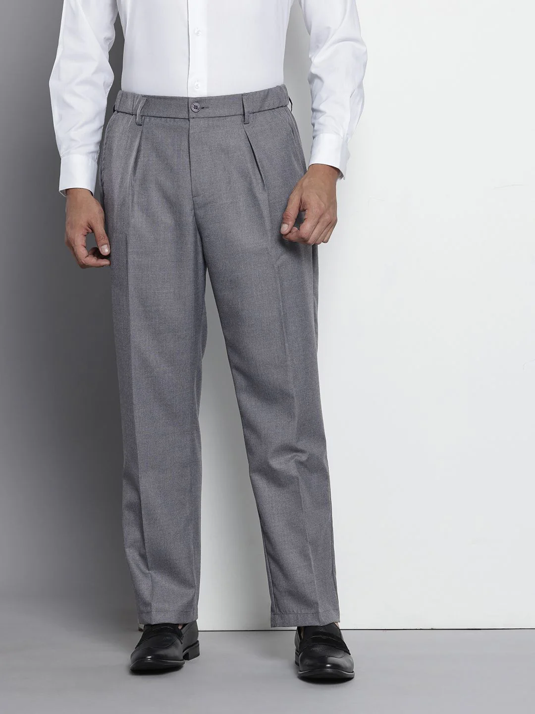 Men's Steel grey Relaxed Fit Checkered Formal Trouser