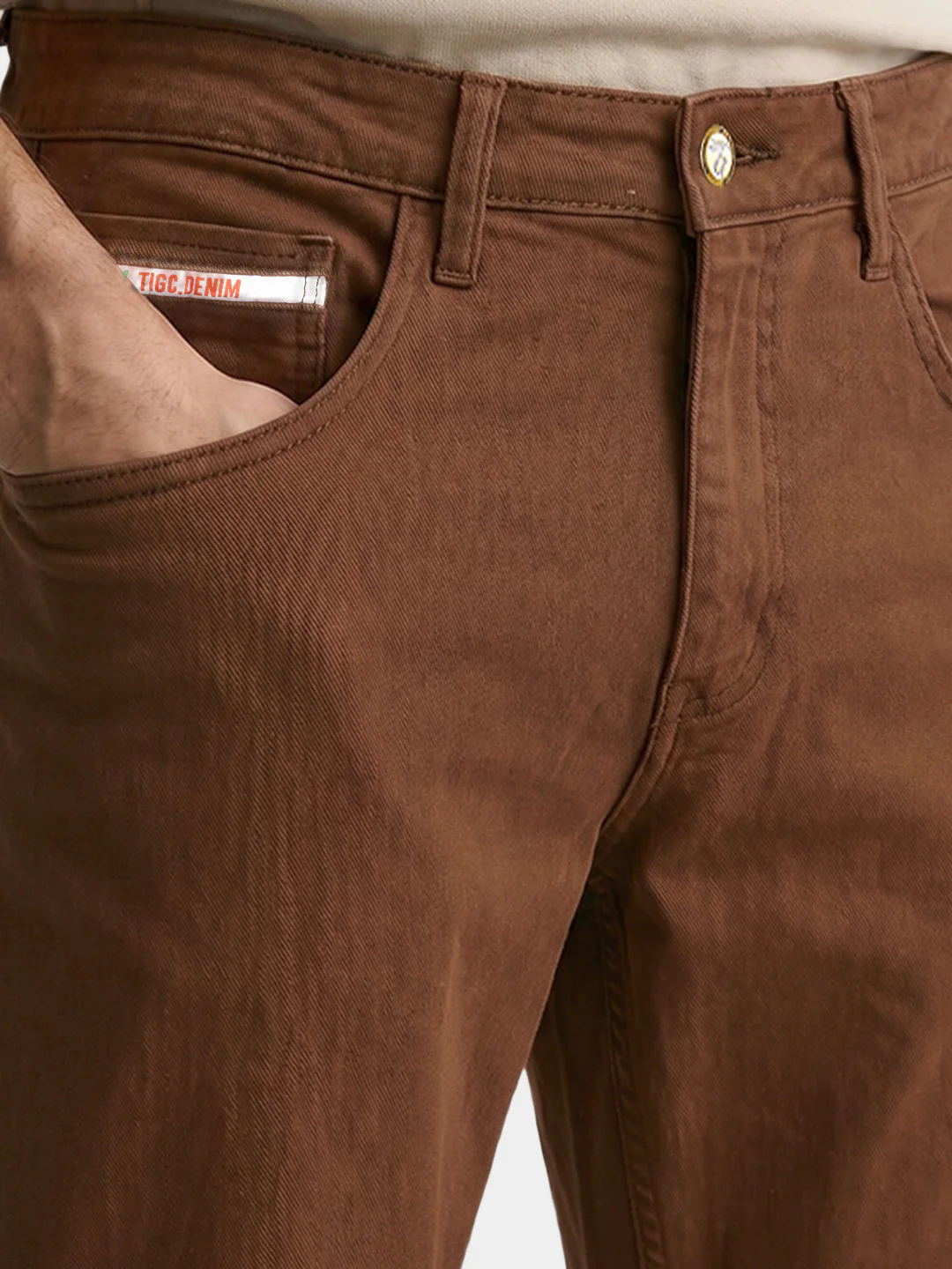 Men's Brown Slim Fit Casual Jeans - Image 4