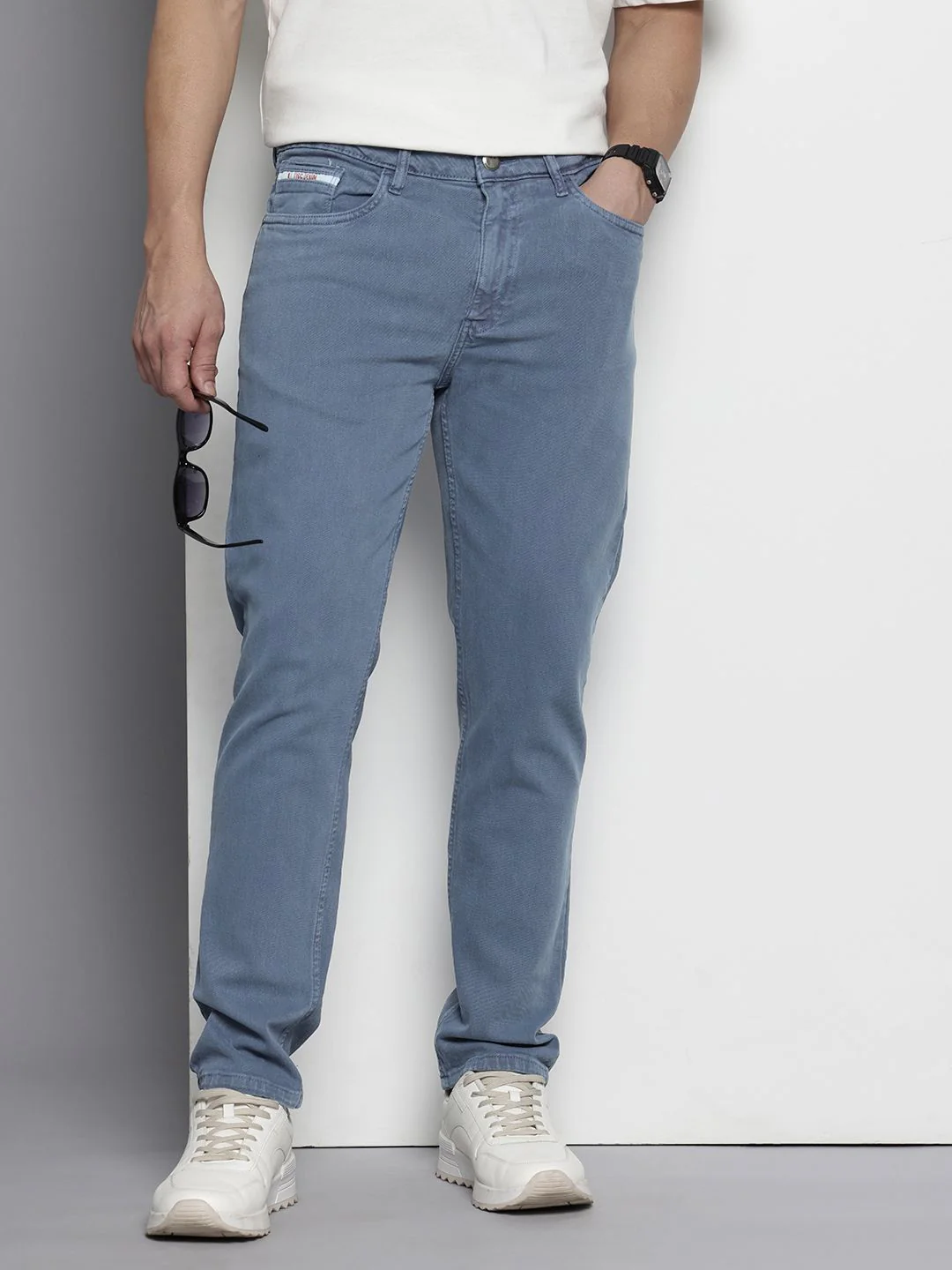 Men's Elemental Blue Slim Fit Solid Casual Jeans