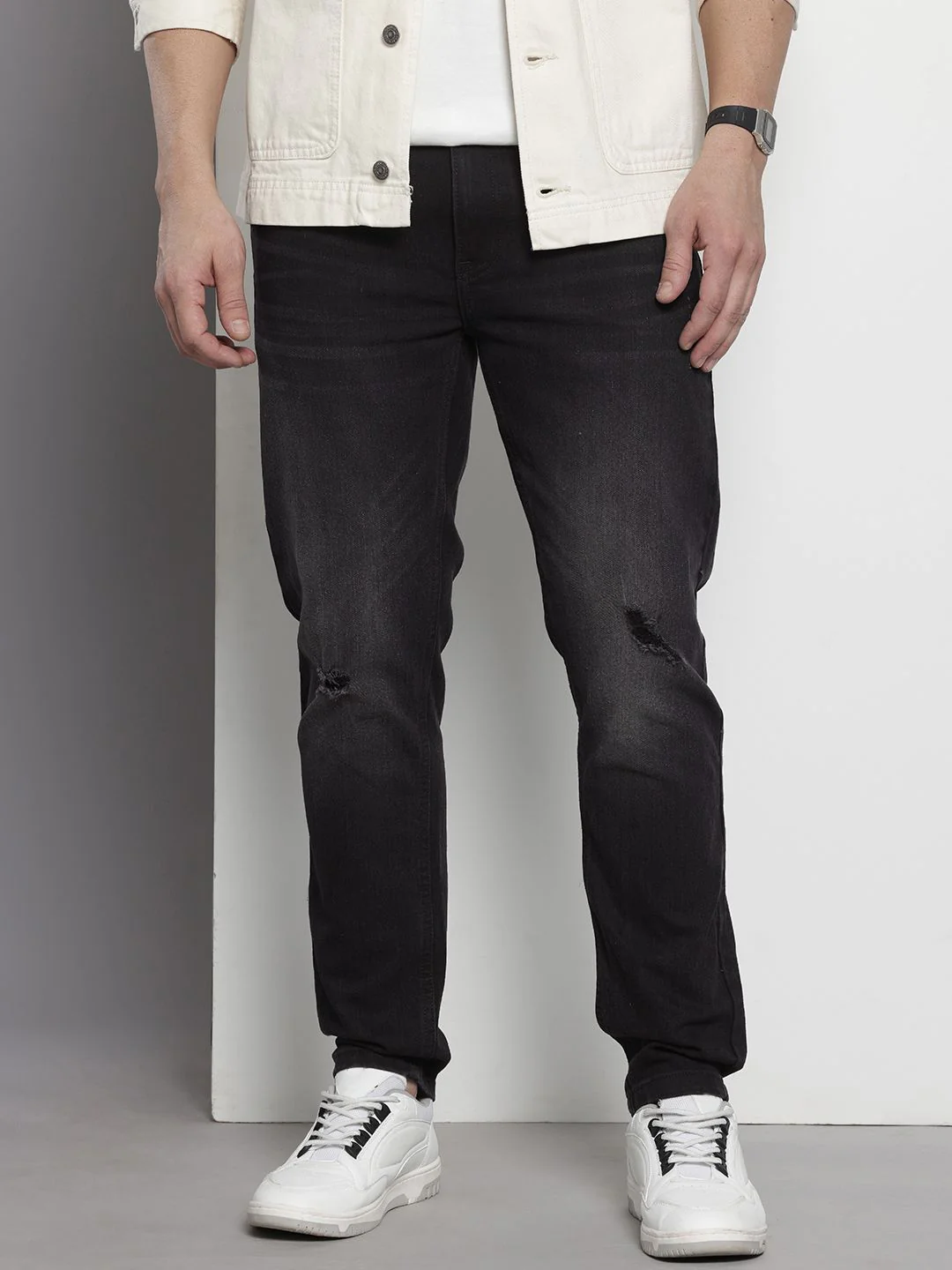 Men's Black Slim Fit Solid Casual Jeans