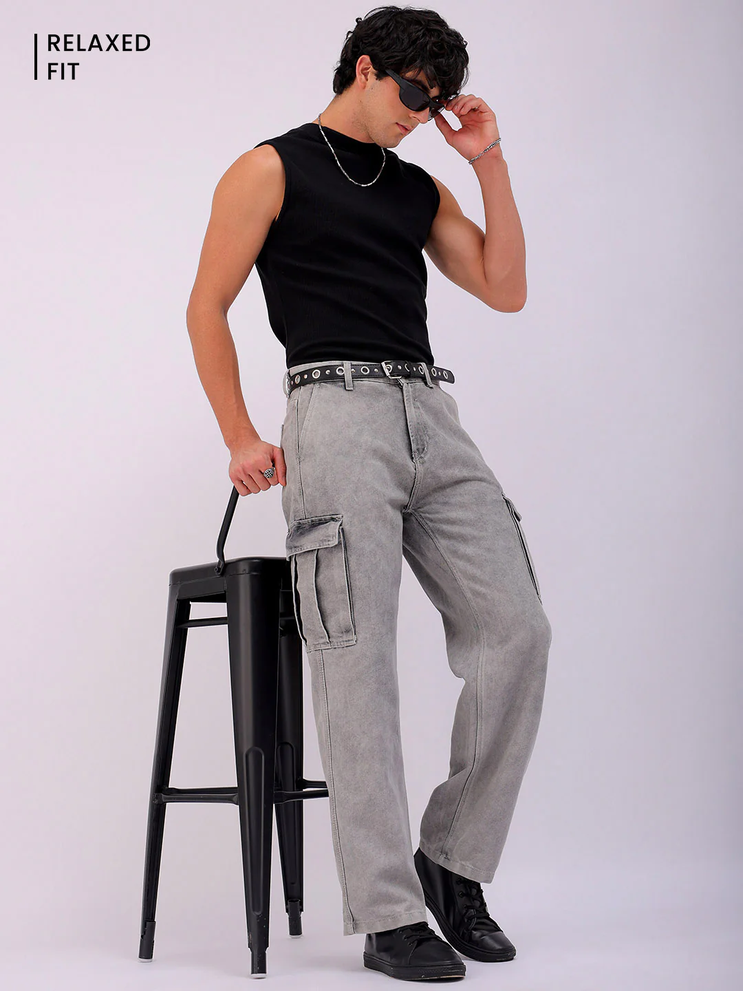 Men's Light Grey Relaxed Fit Solid Street Wear Jeans