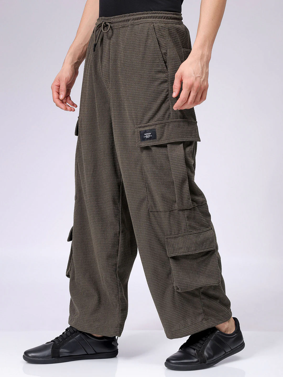 Men's Dark Olive Wide Leg Fit Textured Utility Cargo